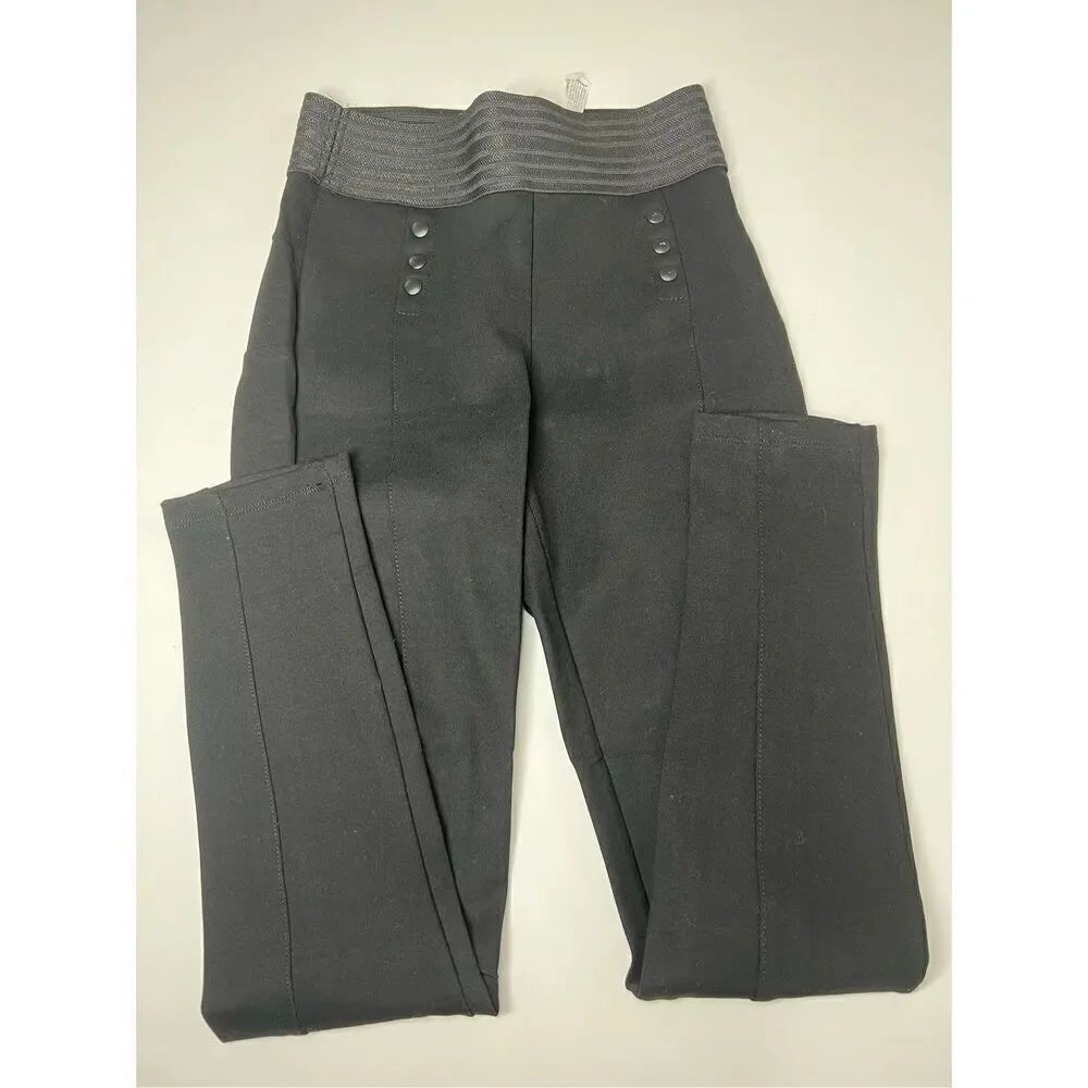 Zara Basic womens pull on high waist black skinny pants button accent Size S